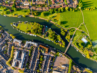 aerial view of reading, a large town on the thames and kennet rivers in southern england