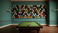 billiard table with balls