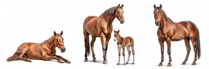 Wall Mural - wildlife horses animals banner panorama long - collection of standing, lying running group of brown 