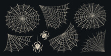 Set Of Spider Web For Halloween. Cobweb, Frames And Borders, Scary Elements For Decoration. Vector Illustration