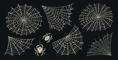 Set of spider web for Halloween. Cobweb, frames and borders, scary elements for decoration. Vector illustration