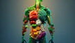© Fatema cretaion - Vegetables forming a human body metabolism and nutrition.Generative AI.