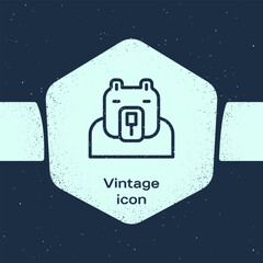 Sticker - Grunge line Polar bear head icon isolated on blue background. Monochrome vintage drawing. Vector