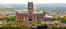Aerial View Of The Liverpool Cathedral, The Seat Of The Bishop Of Liverpool And The Biggest Cathedral In Britain