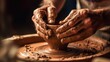 Close up of hands of a potter with clay. Generative AI