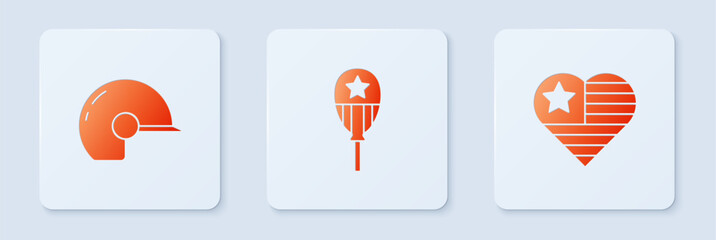 Sticker - Set Balloons, Baseball helmet and USA Independence day. White square button. Vector