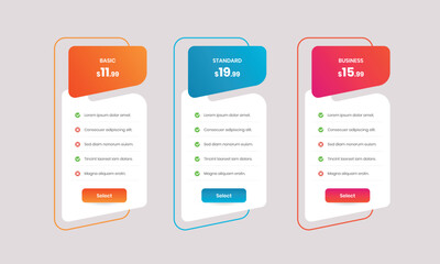 Wall Mural - abstractly designed minimal service subscription pricing table with gradient