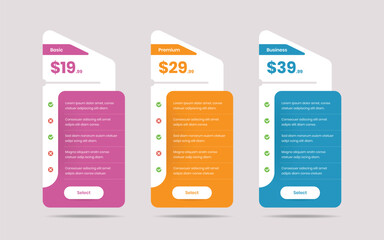minimalistic modern pricing layout design with abstract shape and gradient