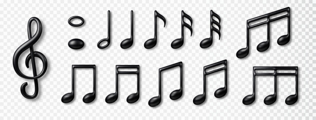 Music notes set 3d for music concept design isolated on white background. Vector realistic icon