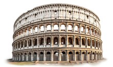 Colosseum, Or Coliseum, Isolated On White Background. Symbol Of Rome And Italy
