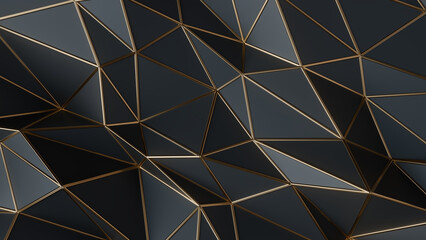 Wall Mural - Black and gold abstract background. Abstract background for presentation template. Parametric Low poly triangle. 3d rendering