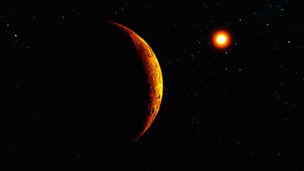 Wall Mural - an exoplanet is illuminated by its star(3d rendering)