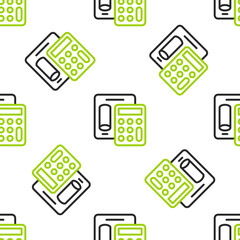 Poster - Line Calculator icon isolated seamless pattern on white background. Accounting symbol. Business calculations mathematics education and finance. Vector