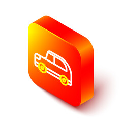 Wall Mural - Isometric line Car icon isolated on white background. Orange square button. Vector