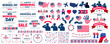 © Neelrong - happy memorial day text, typography, usa flag and memorial day elements big set bundle design. USA flag, the Statue of Liberty fireworks, balloons, and many more illustrations in one big bundle.
