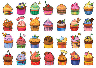 Cupcake isolated color set icon. Vector illustration muffin on white background. Vector color set icon cupcake .