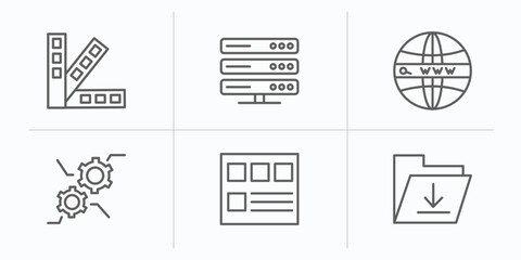 Poster - web hosting outline icons set. thin line icons such as color scheme, dns, domains, feature, mockup de, upload file vector.