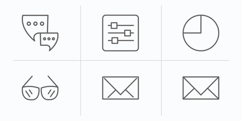 Poster - web outline icons set. thin line icons such as communication tool, sliders, circular graphic, circular glasses, message closed envelope, close envelope vector.