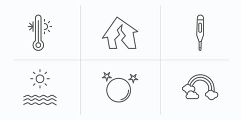 Poster - weather outline icons set. thin line icons such as temperature, earthquake, thermometer, summer, full moon, rainbow vector.