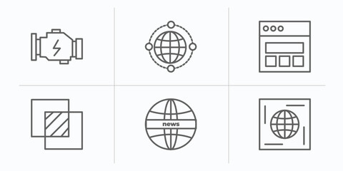 Poster - web outline icons set. thin line icons such as engine, world web, web page variant, overlay, news, world wide on grid vector.