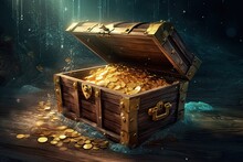 Diving For Pirate Treasure: Adventure At An Ancient Underwater Chest Of Gold And Wealth, Generative AI