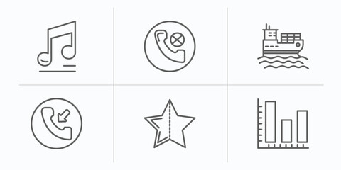 Poster - ultimate glyphicons outline icons set. thin line icons such as big music note, phone blocked, cargo boat, incoming phone, half star full, three bars graph vector.