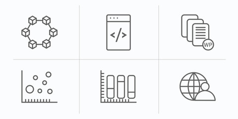 Poster - user interface outline icons set. thin line icons such as data interconnected, data coding, white pa