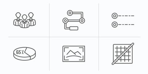 Poster - user interface outline icons set. thin line icons such as humans, flow chart interface, radio button, percentage chart, photo size, grid off vector.