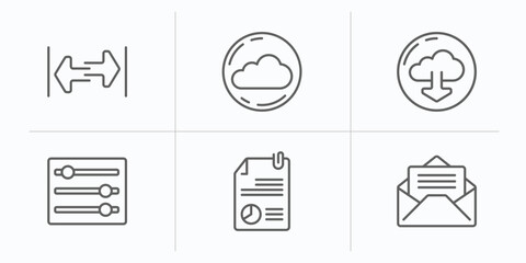 Poster - user interface outline icons set. thin line icons such as width, , download from the cloud, tings interface, data analytics content, open mail vector.