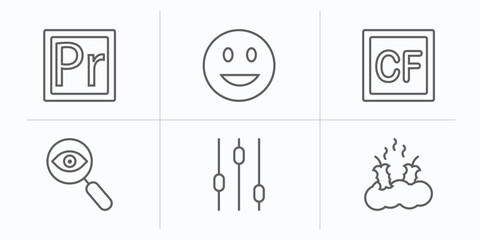 Poster - user interface outline icons set. thin line icons such as premier, smiling smile, cf, detective search, adjustment, rubbish vector.