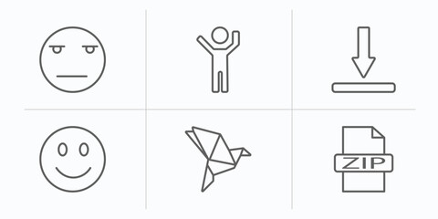 Poster - user interface outline icons set. thin line icons such as boring, about successful man, bottom, smile smile, paper bird, zip file vector.