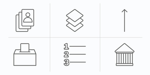 Poster - user interface outline icons set. thin line icons such as accounts, layer button, slim up, elections, numbering, hall vector.