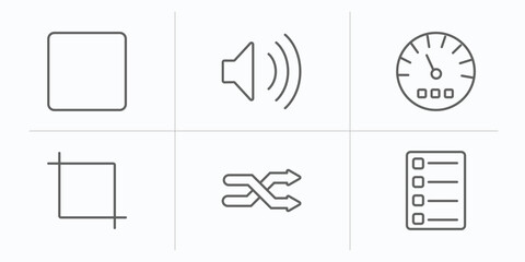 Poster - user interface outline icons set. thin line icons such as rounded corners square, sound on, indicators, crop tool, crossed arrows, task list vector.