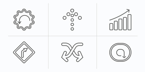 Poster - user interface outline icons set. thin line icons such as downward rotation, dotted up arrow, evolution, right curve, move content, clockwise drawn arrow vector.
