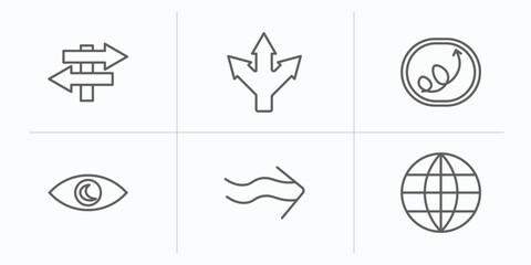 Poster - user interface outline icons set. thin line icons such as road, three arrows, scribble right arrow, viewer, undulating arrow, worldgrid vector.