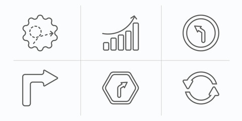 Poster - user interface outline icons set. thin line icons such as scribble broken line, increase success, left curve, right turn, turn left only, continuous vector.
