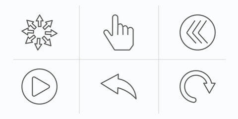Poster - user interface outline icons set. thin line icons such as expand arrows, mouse cursor, go back button, right arrow play button, arrow address back, redo arrow vector.