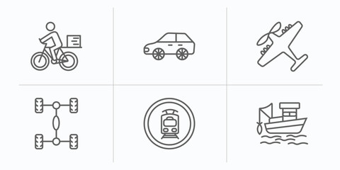 Poster - transport outline icons set. thin line icons such as delivery bike, auto, light aircraft, chassis, t