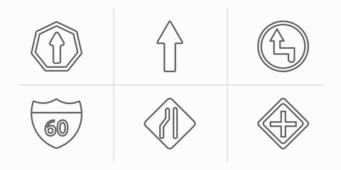 Poster - traffic signs outline icons set. thin line icons such as ahead only, straight, curves, highway, lane, intersection vector.