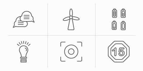 Poster - technology outline icons set. thin line icons such as interaction, eolic, battery status, ideas, cen