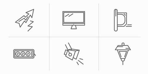 Poster - technology outline icons set. thin line icons such as lightning arrow, screen blank, straight air, tee power, spotlights, lamp post vector.