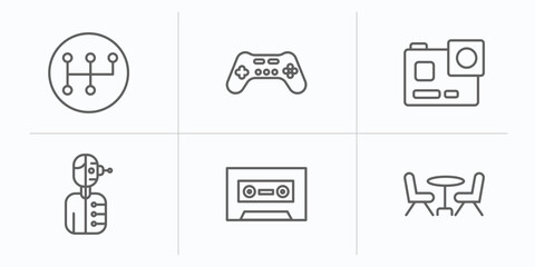 Poster - technology outline icons set. thin line icons such as transmission, video game controller, , humanoi