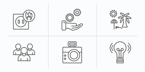 Poster - technology outline icons set. thin line icons such as electric socket on fire, services, holidays, c