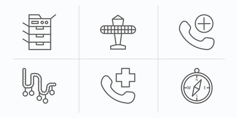 Poster - technology outline icons set. thin line icons such as photocopier, solar plane, add call, tinsel, hospital phone, basic compass vector.