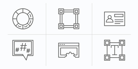Poster - technology outline icons set. thin line icons such as colory theory, , user persona, microblogging, website optimization, text editor vector.