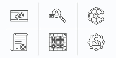 Poster - technology outline icons set. thin line icons such as marketing automation, user research, multichannel marketing, declarations, raster images, affiliate marketing vector.