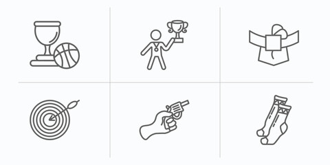 Poster - sports outline icons set. thin line icons such as basketball champion, man award, mawashi, dartboard