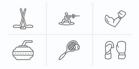 Poster - sport outline icons set. thin line icons such as ice hockey, wakeboarding, boxing, curling, tennis, 