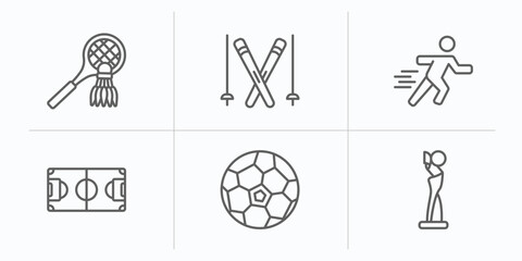 Poster - sport outline icons set. thin line icons such as badminton, ski, sprint, soccer field, soccer ball, award vector.
