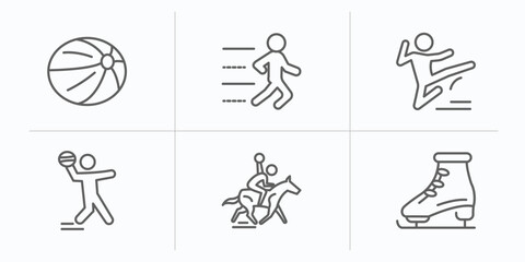 Poster - sport outline icons set. thin line icons such as handball, trail running, kung fu, dodgeball, horseb